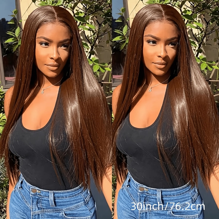 Chocolate Brown 13x6 HD Transparent Lace Front Wigs Human Hair With Baby Hair 180 Density Straight Glueless Wigs Pre Plucked Hairline 4# Brown Color
